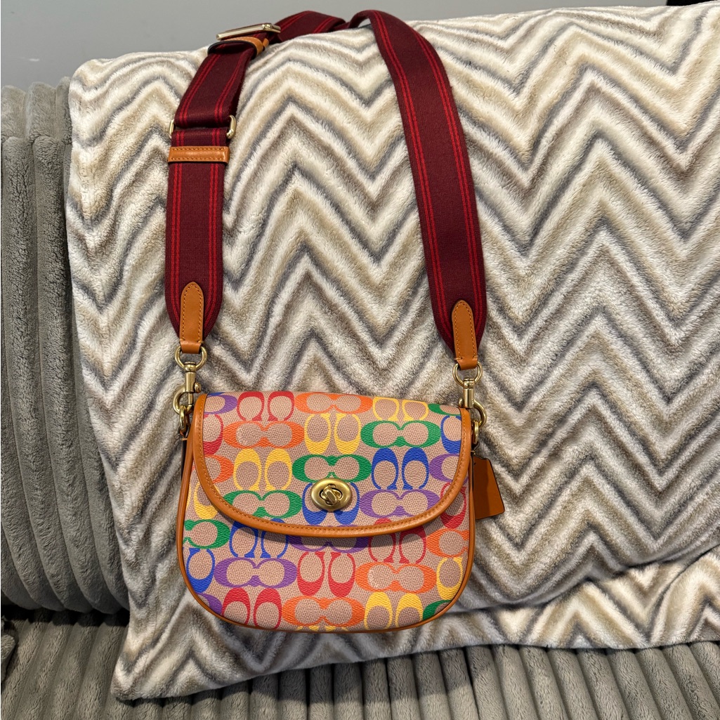 Coach Willow Saddle Bag In Rainbow Signature Canvas With Matching Wallet